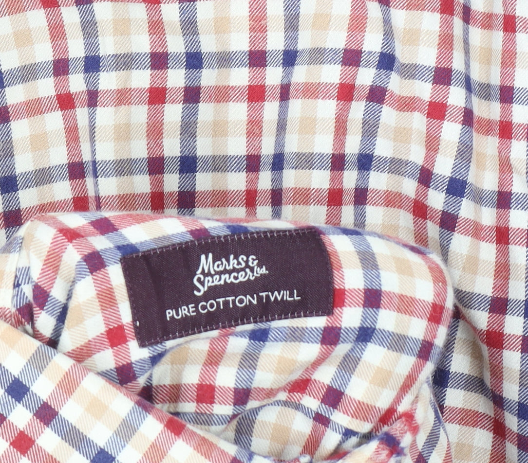 Marks & Spencer Men's Multicoloured Check Cotton Twill Shirt Size 14.5 Regular