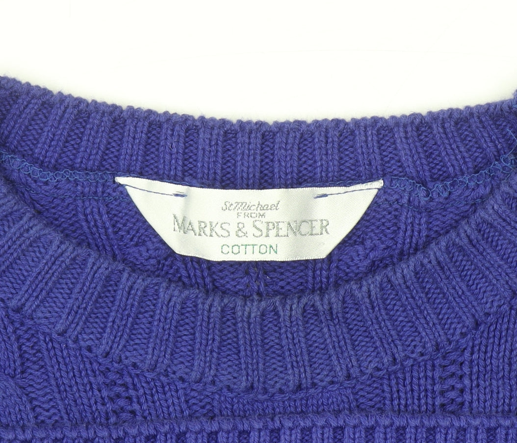 Marks & Spencer Womens Blue Cotton Cable Knit Jumper Size 16