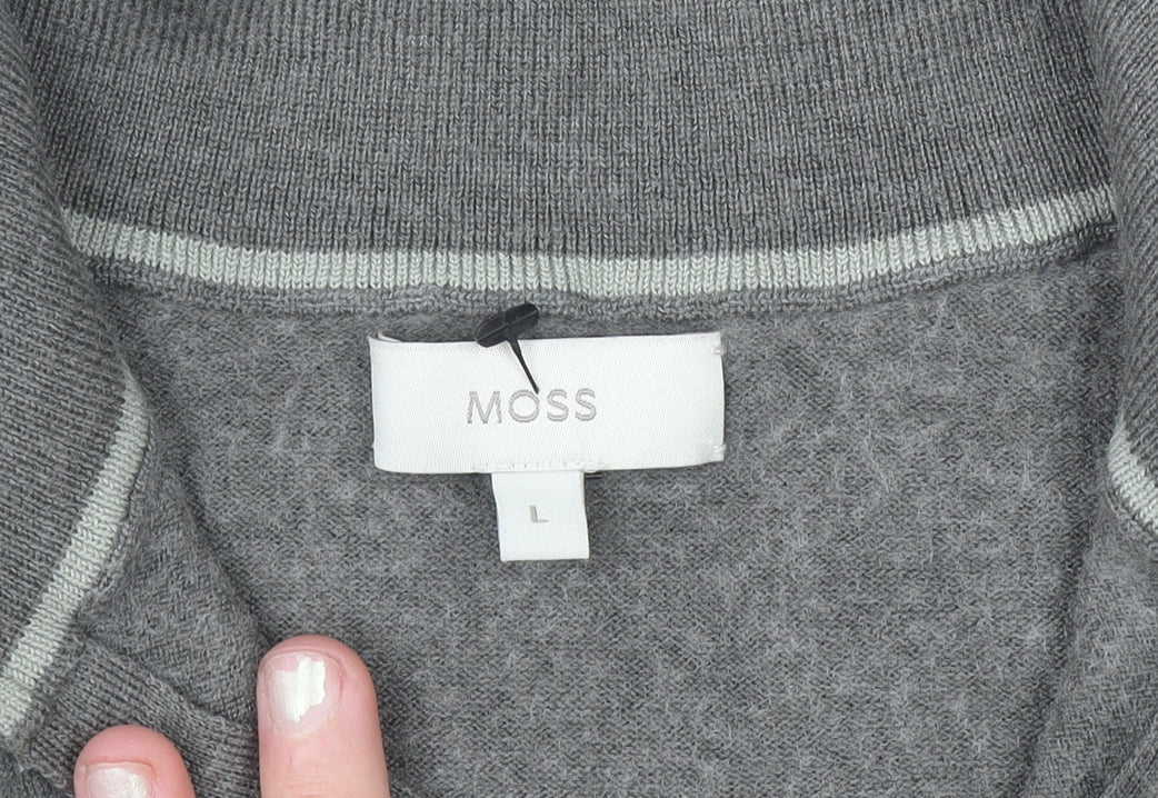 Moss Mens Grey Wool Blend 1/2 Zip High Neck Jumper Size L