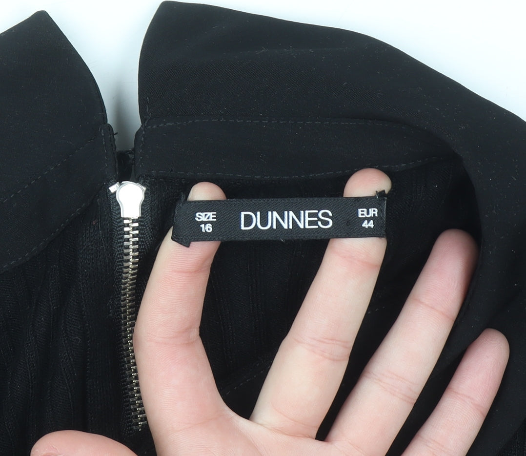 Dunnes Women's Black Collared Knit Long Sleeve Blouse Size 16