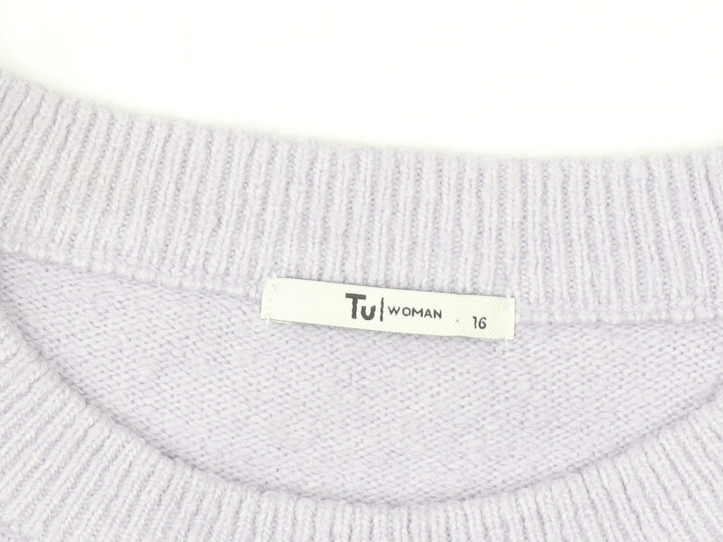 Tu Women Purple Acrylic Blend Crew Neck Pullover Jumper Size 16