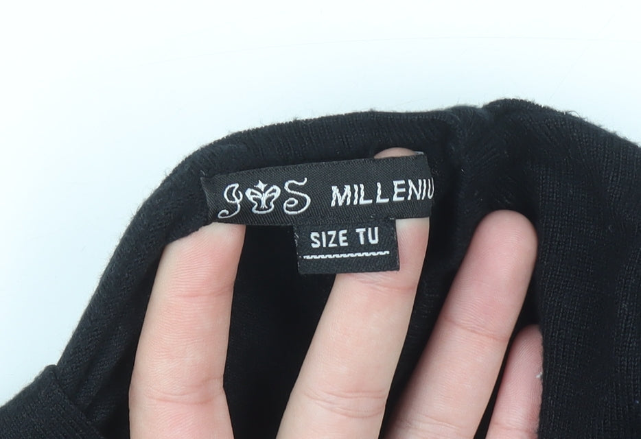 SOS Millenium Womens Black Long Sleeve Knit Blouse One Size
