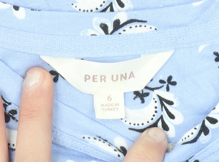 Marks & Spencer Per Una Women's Blue Floral Cotton Linen T-Shirt Size 6