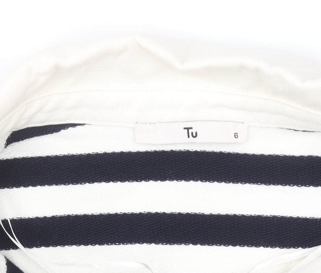 Tu Women’s Black & White Striped Collared T-Shirt Size 6 100% Cotton