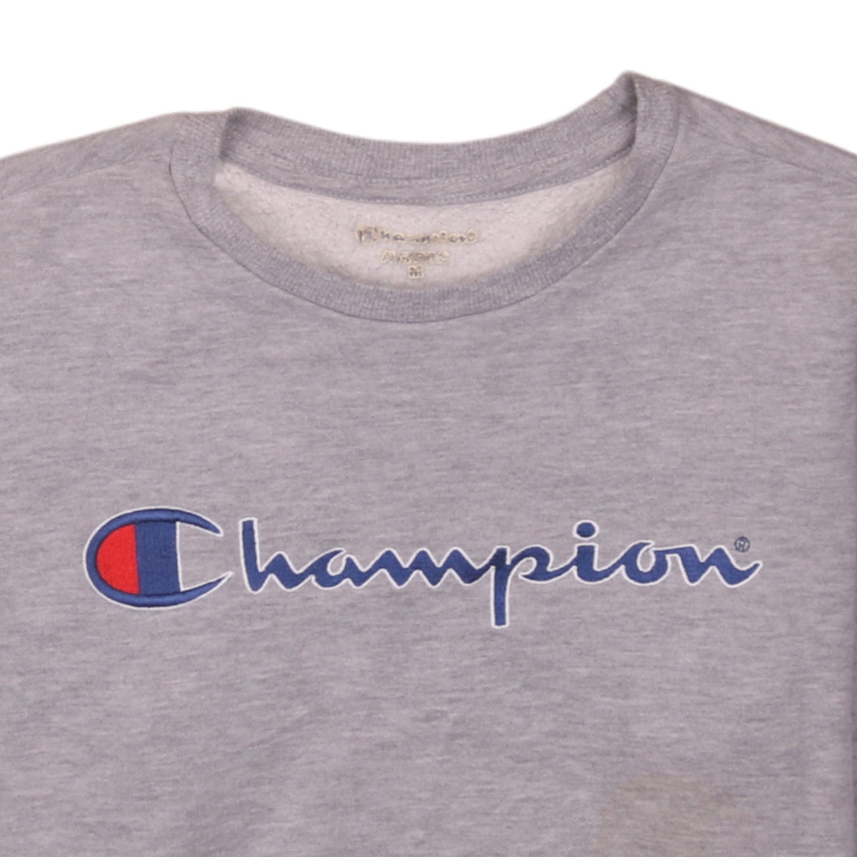 Champion Men's Grey Logo Crew Neck Fleece Sweatshirt Size M