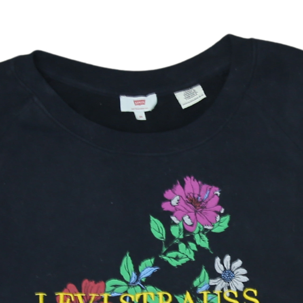 Levi's Women Black Pullover Sweatshirt 2XS Floral Embroidered Logo Cotton
