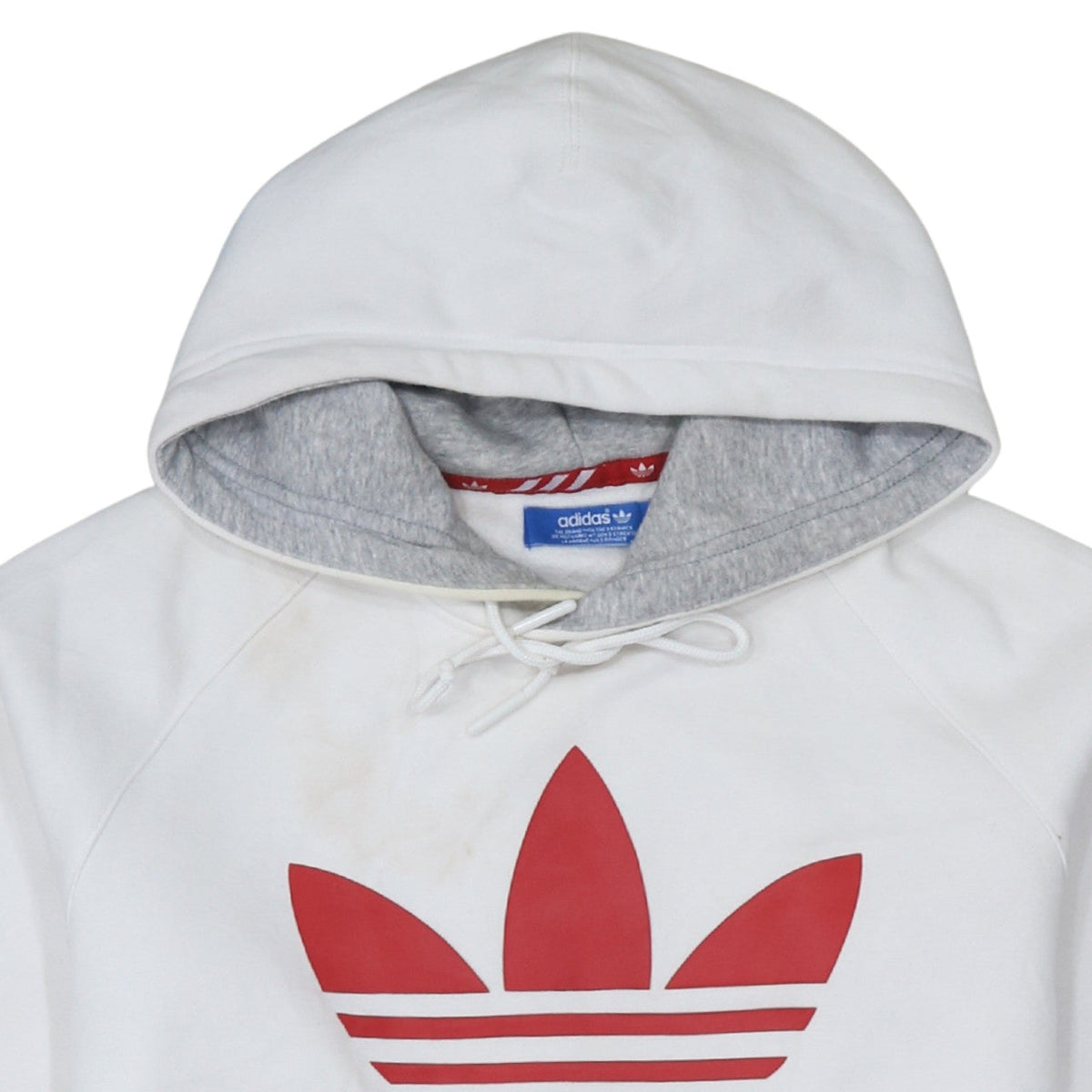 Adidas Women White Hoodie Medium Pullover with Red Trefoil Logo