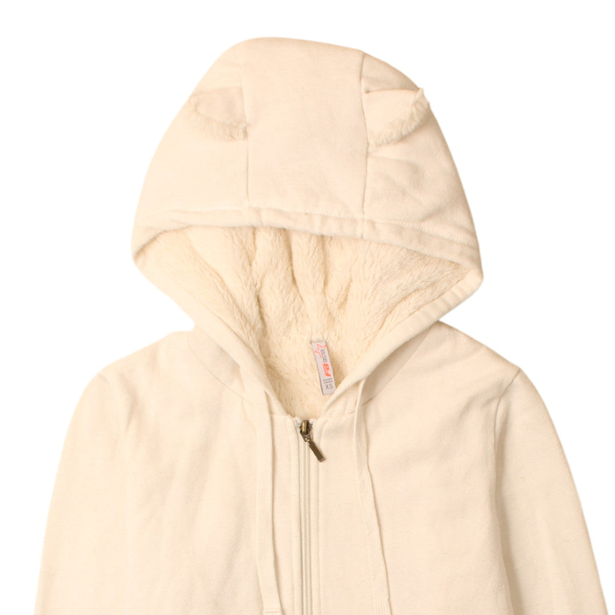 FB Sister Womens Ivory Full Zip Hooded Sweatshirt XS Faux Fur Lined