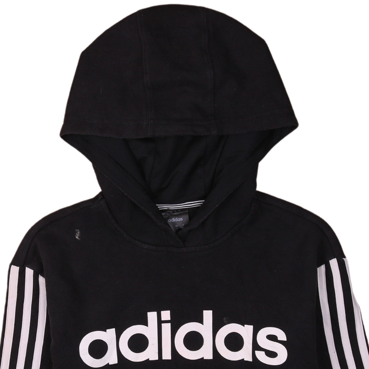 Adidas Womens Black Pullover Hoodie Size M 12-14 Logo Striped Sleeve