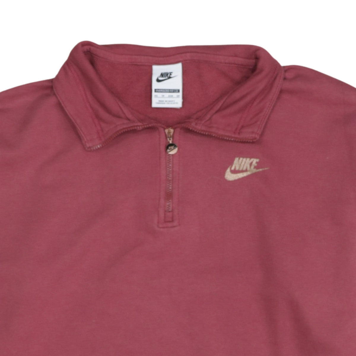 Nike Women Maroon 1/4 Zip Oversized Sweatshirt XS Cotton Blend