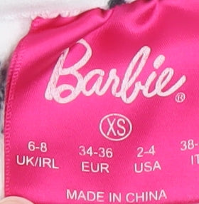 Barbie White XS Cropped Pullover Hoodie for Women with Logo Print