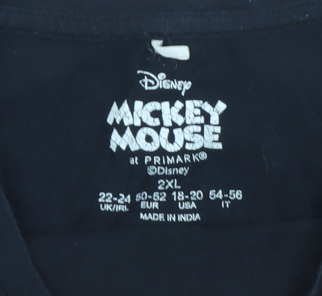 Primark Women Black Mickey Mouse T-Shirt 2XL Short Sleeve Cotton