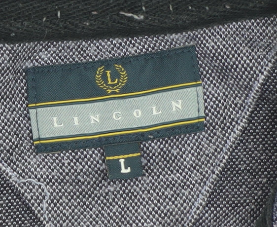 Lincoln Men's Blue Grey Striped Polo Shirt Size L Classic Fit