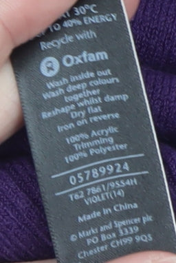 Marks & Spencer Women Purple 3/4 Sleeve Knit Jumper Size 14