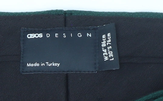 ASOS Design Women Green Slim Chino Trousers Size 12