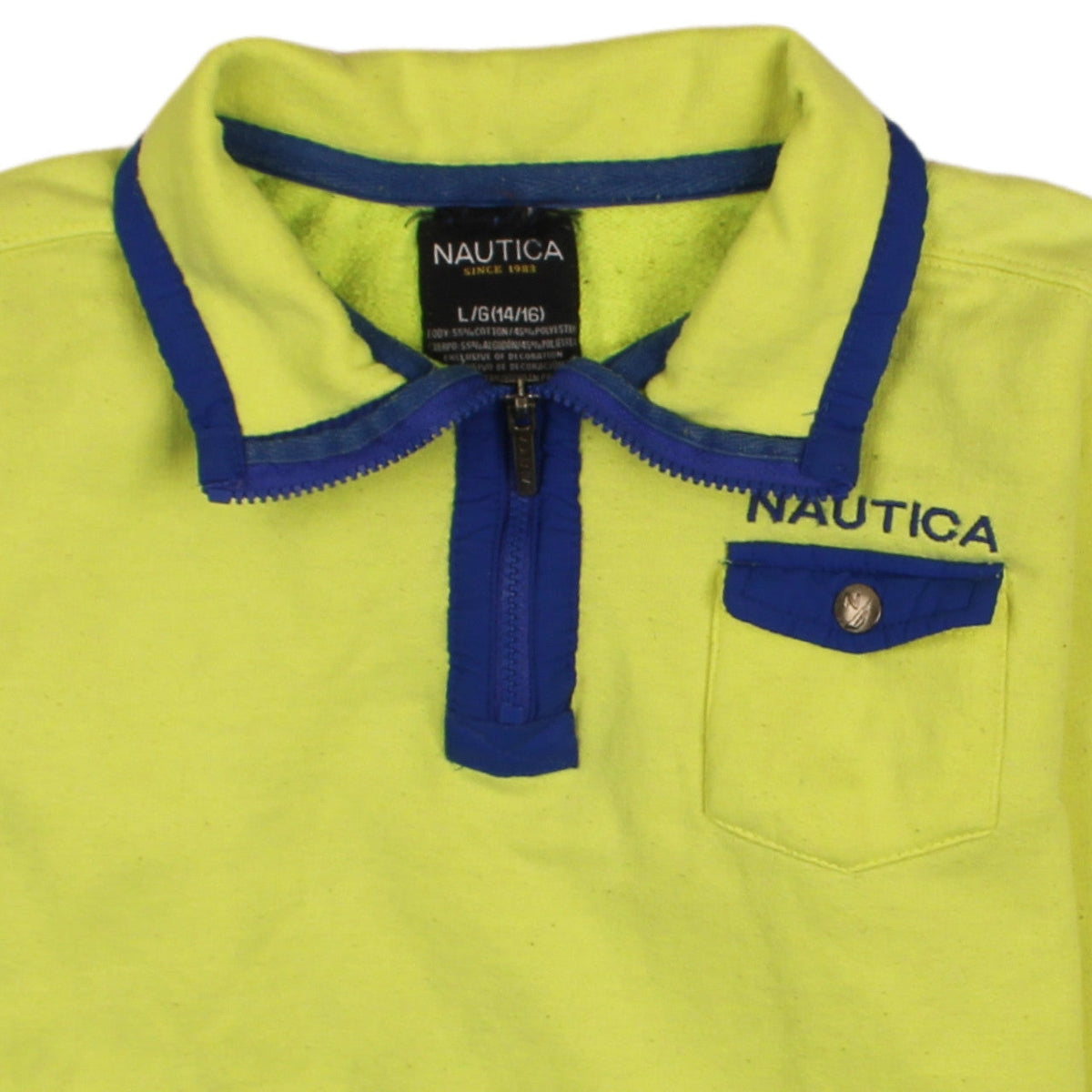 Nautica Teens Yellow Half Zip Sweatshirt L 14/16 Cotton Blend