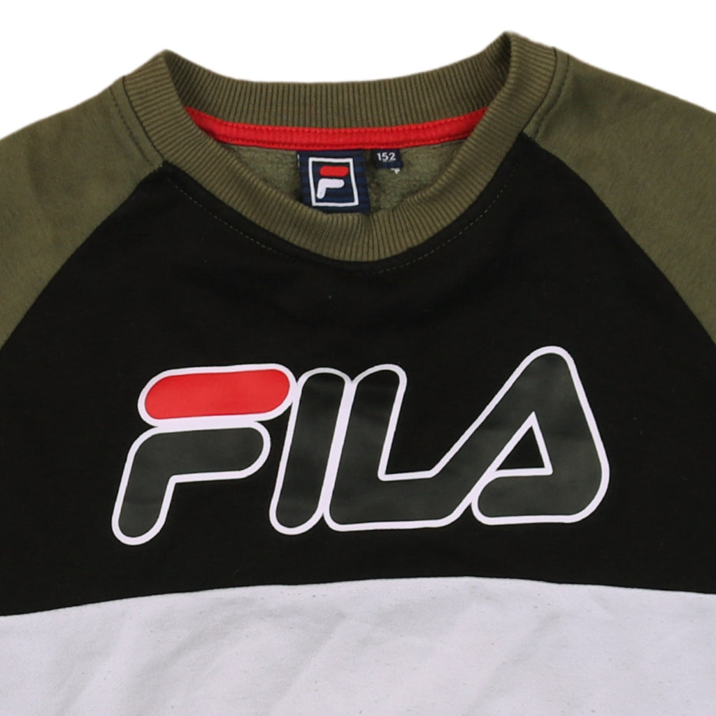 Fila Boys Khaki Black Colourblock Crew Neck Sweatshirt Size 152 cm