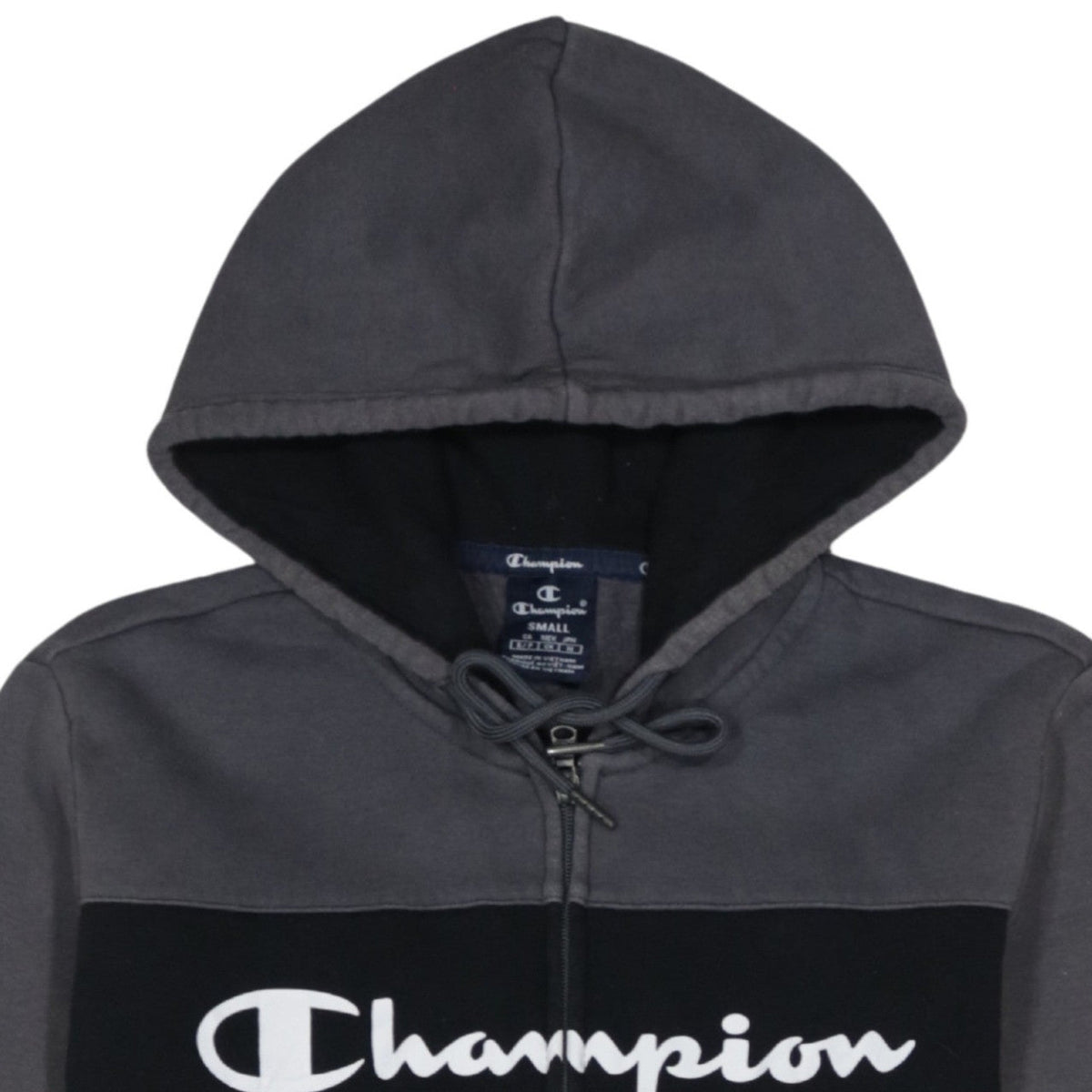 Champion Men's Grey Full Zip Logo Hoodie Sweatshirt Size S