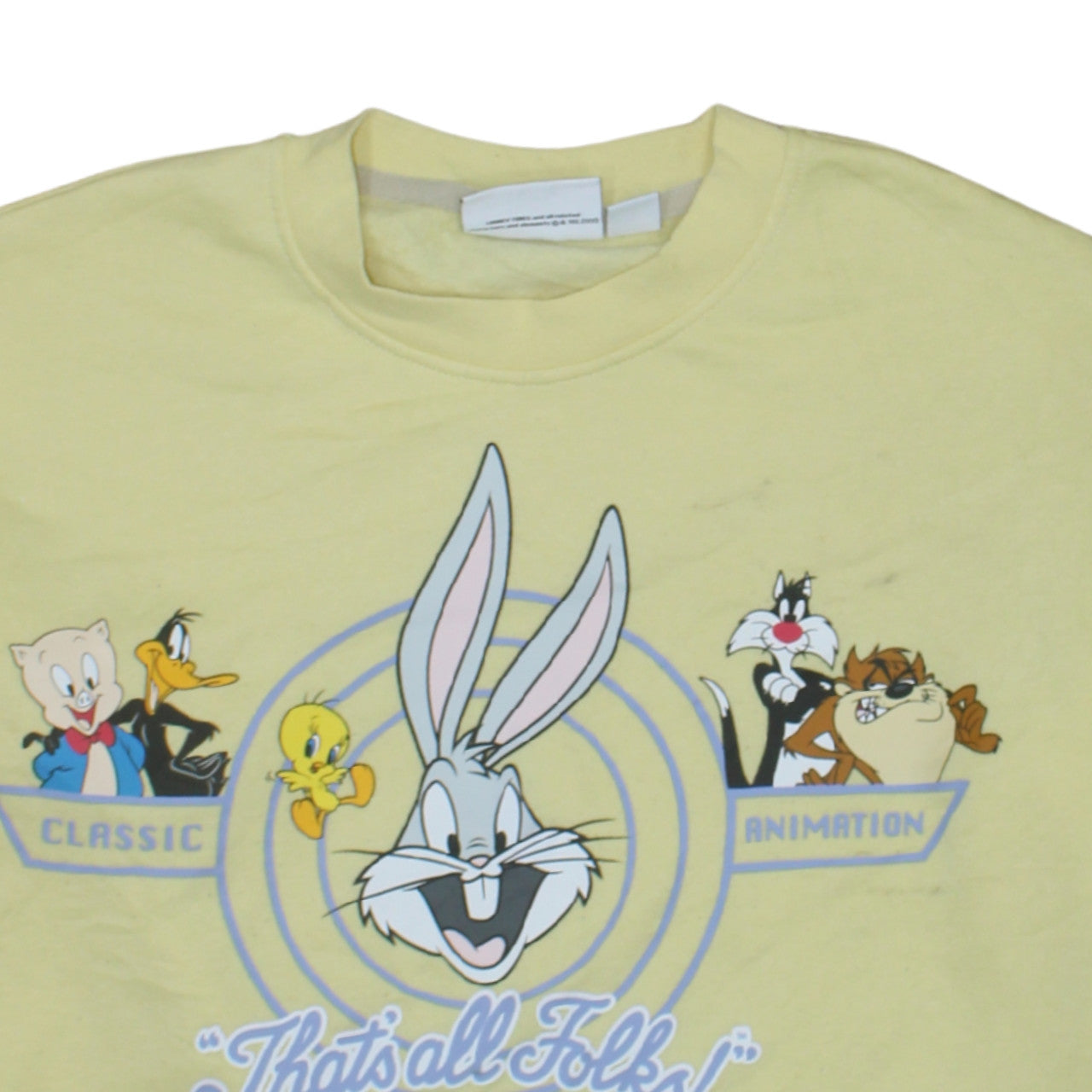 Looney Tunes Women's Yellow Crew Neck Sweatshirt Size S Bugs Bunny Design