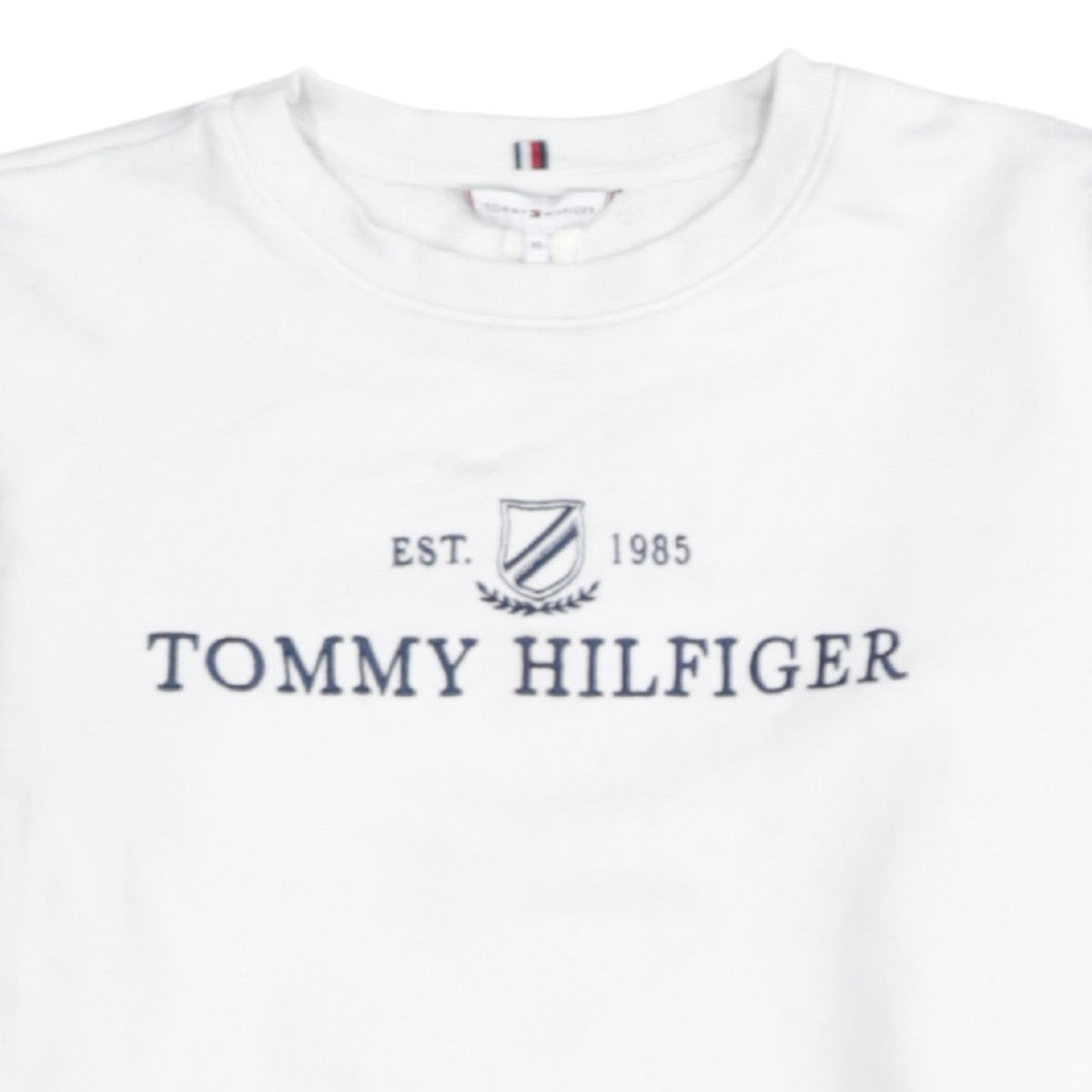 Tommy Hilfiger Women's White XS Pullover Sweatshirt Logo Crew Neck