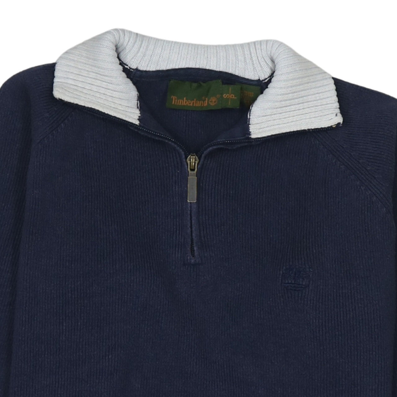 Timberland Men's Blue Cotton 1/2 Zip Collared Jumper Size L
