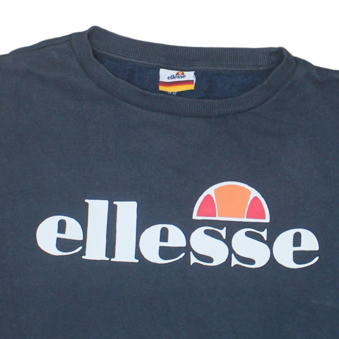 Ellesse Womens Navy Blue Crew Neck Sweatshirt UK 12 Cotton Blend Logo Print