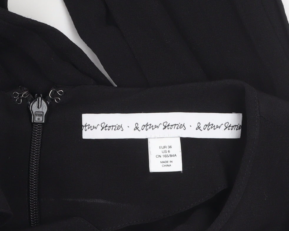 & Other Stories Women Black Viscose Shift Dress Size 8 Knee Length