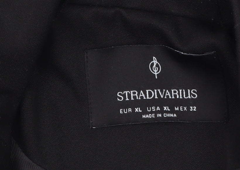 Stradivarius Women Black XL Double-Breasted Blazer Jacket