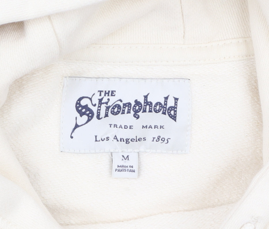 The Stronghold Men's Ivory Pullover Hoodie M Logo Fleece Sweatshirt