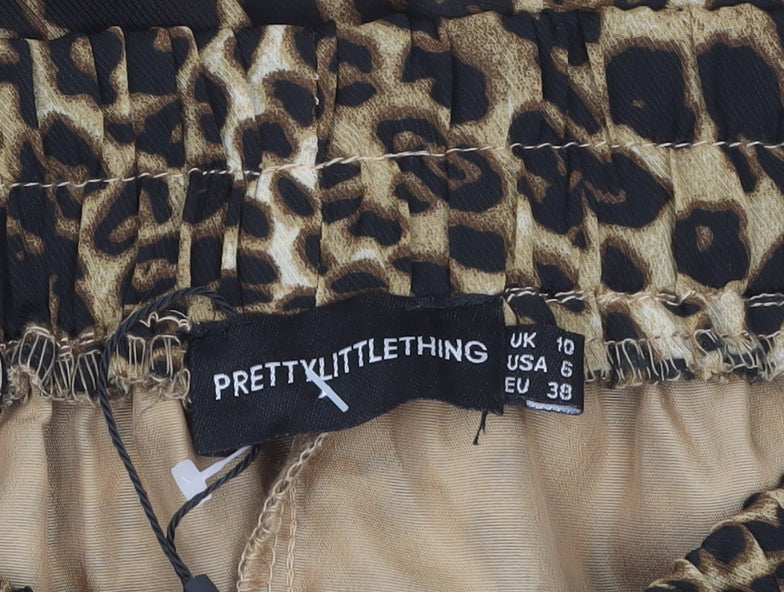 PrettyLittleThing Women Brown Leopard Print High Rise Paperbag Shorts Size 10