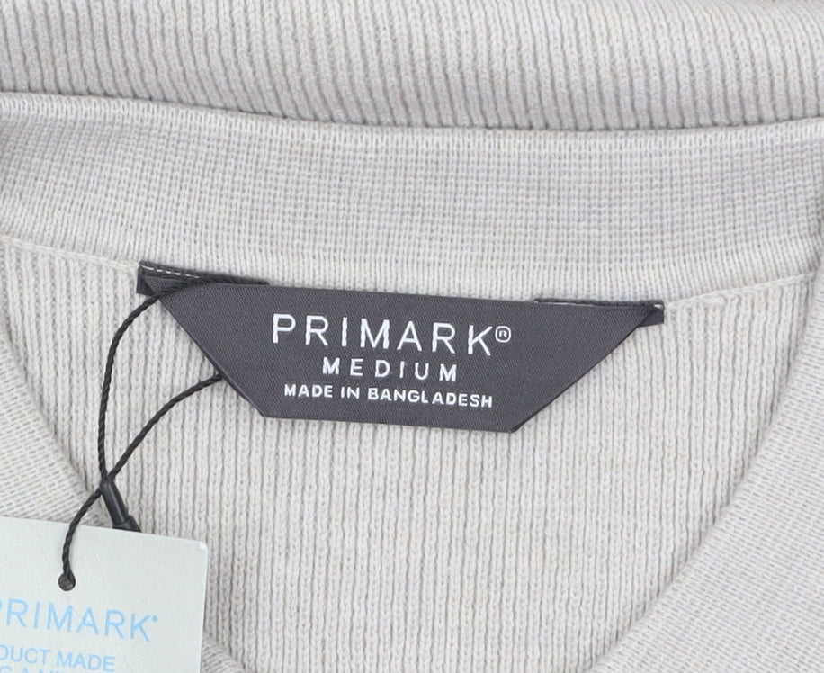 Primark Men Beige Collared Henley Jumper Medium