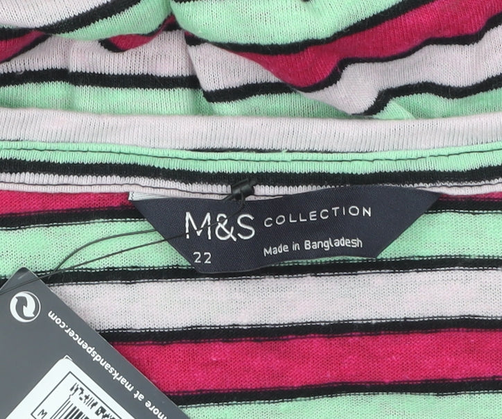 Marks & Spencer Womens Multicoloured Striped Relaxed Fit Long Sleeve T-Shirt Size 22