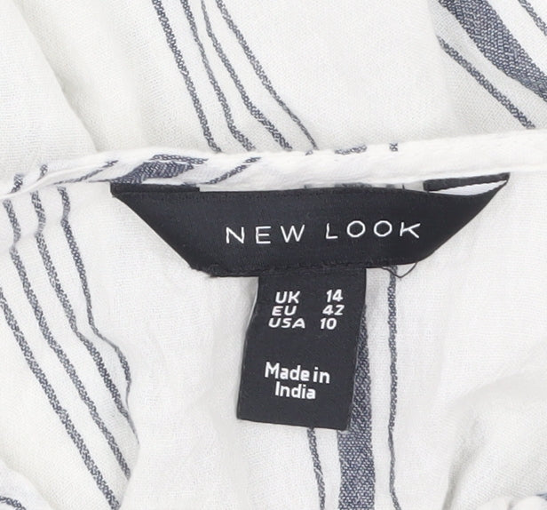 New Look Women White Striped Cotton Cropped Blouse Size 14