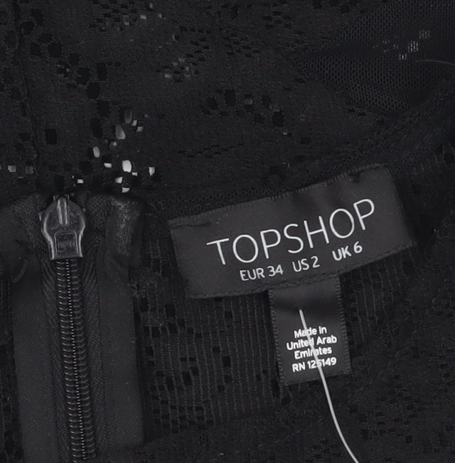 Topshop Women's Black Lace Sleeveless Blouse UK 6 Elegant Zip Back