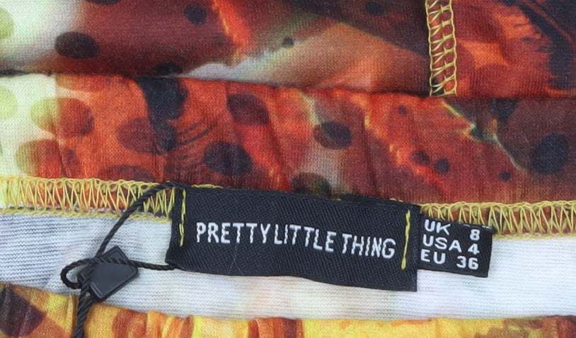 PrettyLittleThing Women's Multicoloured Size 8 Retro Pencil Short Skirt