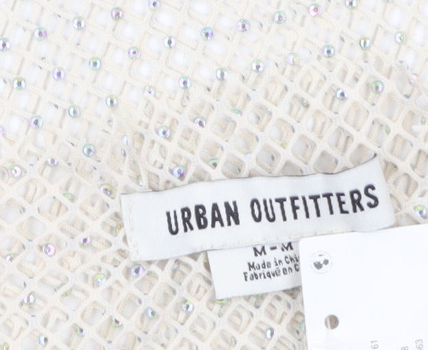 Urban Outfitters Women Beige Mesh Beaded Camisole Tank Top M