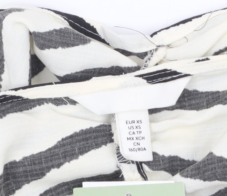 H&M Women’s Black & White Zebra Print Cropped Puff Sleeve Blouse XS