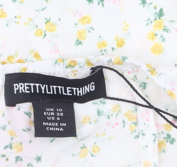 PrettyLittleThing Women's White Floral Halter Camisole Top UK 10