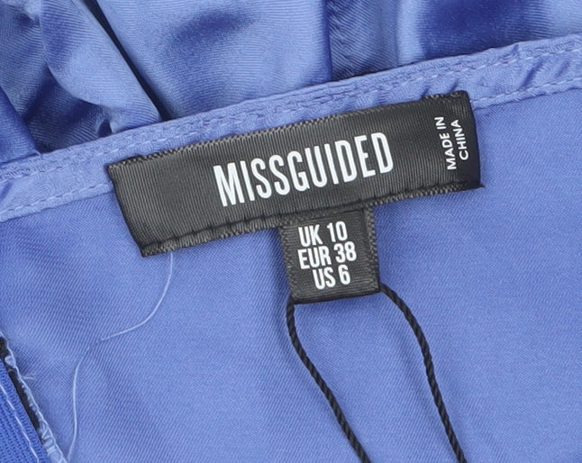 Missguided Women's Blue Lace Satin Slip Dress UK 10