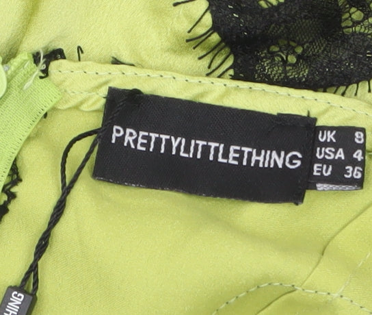 PrettyLittleThing Women's Green Lace Trim Slip Dress Size 8