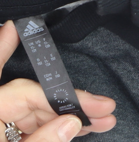 Adidas Boys Grey Black Sweatshirt Size 12-13 Years Crew Neck Long Sleeve