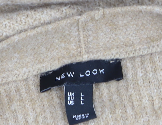 New Look Women Beige Longline Cardigan L Knit Open Front Jumper