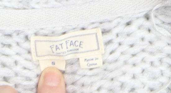 FatFace Women’s Grey Chunky-Knit Open Cardigan Size S Wool Blend