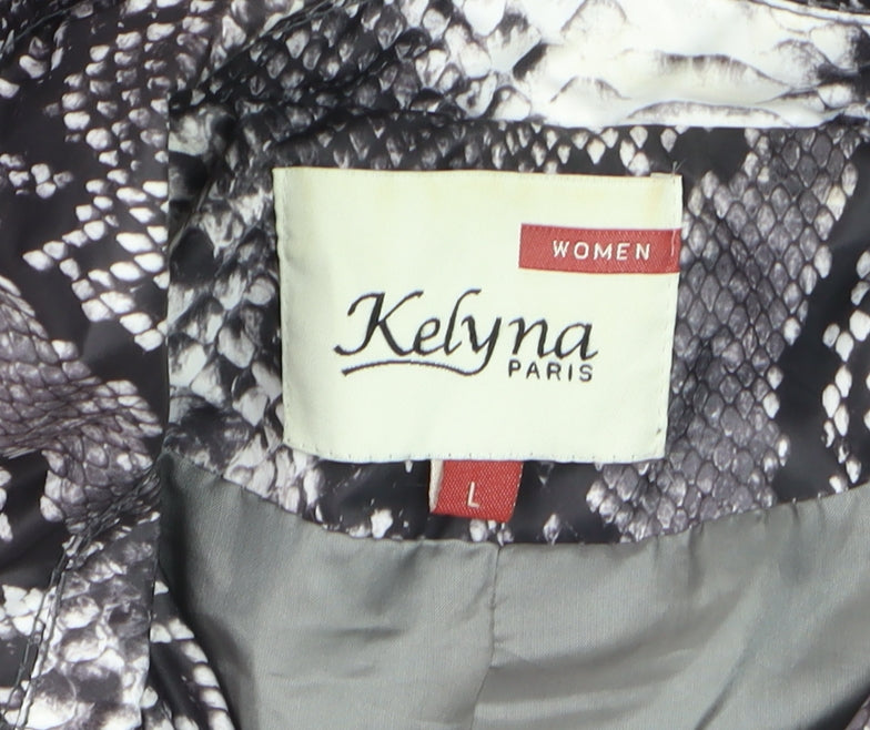 Kelyna Paris Women's Grey Snake Print Trench Coat L Belted Mid Length