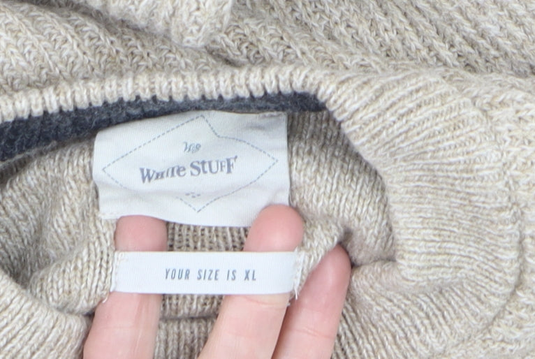 White Stuff Men's Beige Wool Cotton Jumper XL Crew Neck Knit