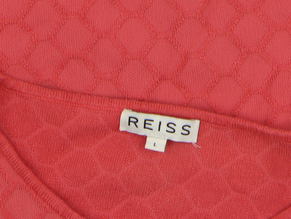 Reiss Women Pink Crew Neck Geometric Knit Jumper Size L