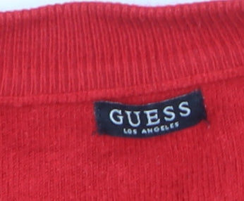 Guess Womens Red Crew Neck Logo Pullover Jumper Size S