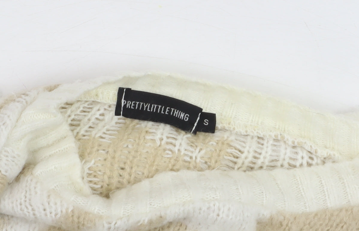 PRETTYLITTLETHING Women’s Beige Houndstooth Knit Jumper Size S