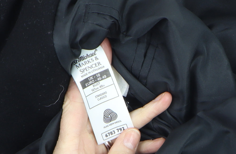 Marks and Spencer Women Black Wool Overcoat Size 18 Classic Long Style
