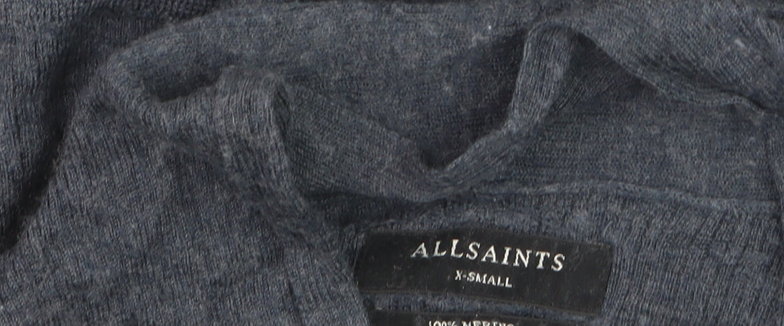 AllSaints Women Blue Merino Wool Open Cardigan XS